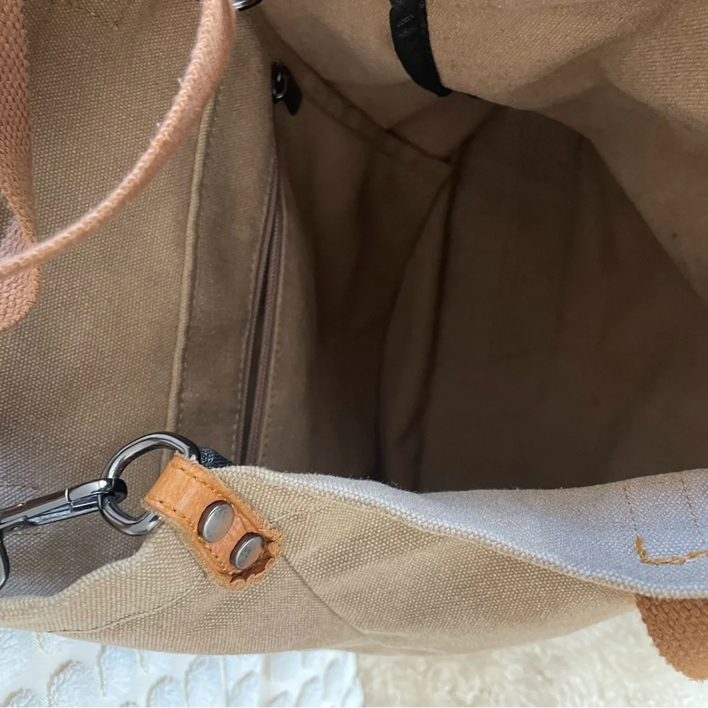 Canvas Mushroom Print Tote Bag in Brown